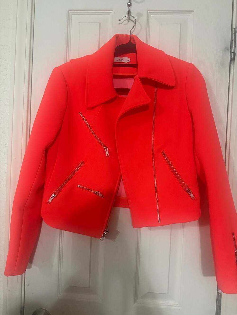 A.L.C. Neon Orange Asymmetrical Zip Moto Jacket